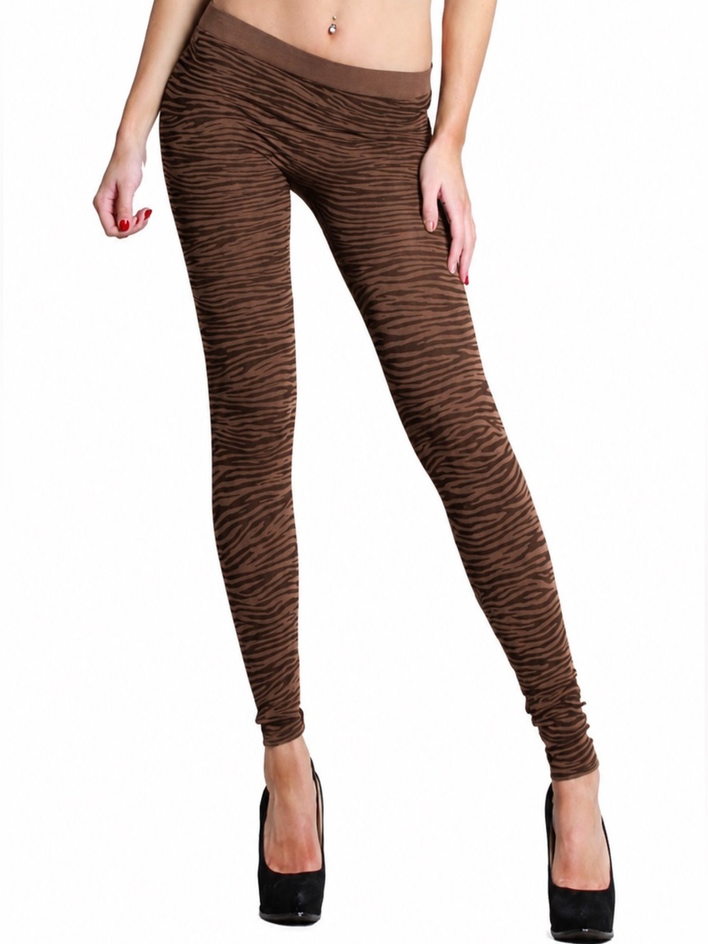 NikiBiki Tan Zebra Print High Waist Seamless Leggings One Size